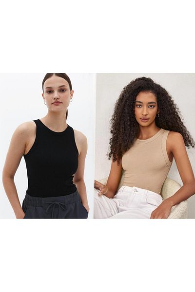 Actiwear Γυναικείο πλεκτό μονό μπλουζάκι με ριμπ λαιμόκοψη - Πακέτο 2