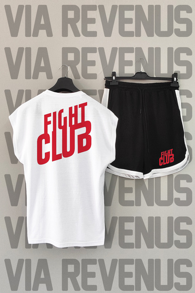 Vordevia Fight Club Велосипедна комір спортивна футболка та чорні спортивні шорти - з принтом на спині, без рукавів