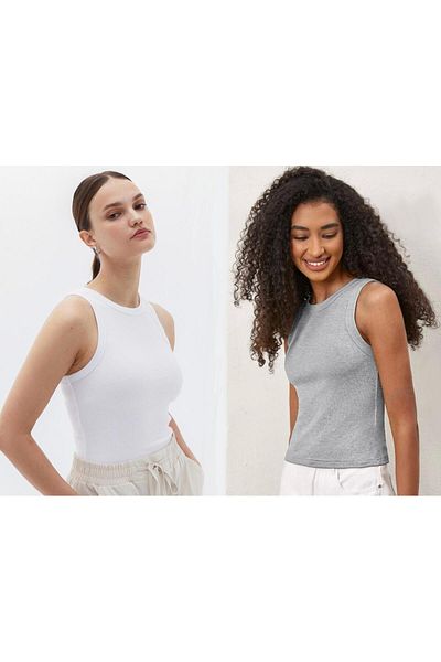 Actiwear Ribbed Halter Neck Women's Knitted Athlete T-Shirt - Pack of 2