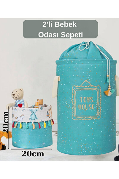 PONÇİK BEBEK Çok Amaçlı Yuvarlak Torbalı Bebek Kirli Sepeti Çocuk Çamaşır Sep...