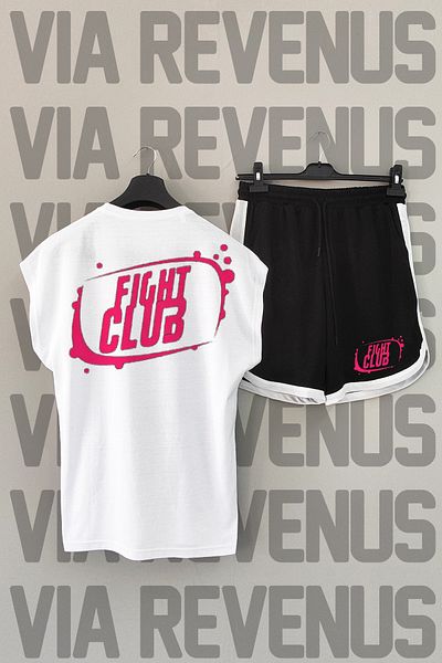 Vordevia Fight Club Crew Neck Sports T-Shirt and Black Sports Shorts Set - Back Print, Zero Sleeve