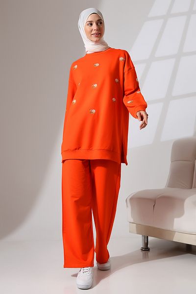Mihran Butik Orange Seasonal Combed Cotton Women's Sports and Comfortable Hijab Set