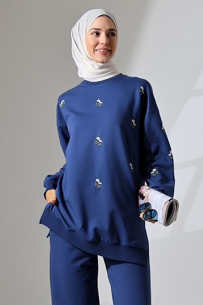 Mihran Butik Γυναικείο εποχιακό χτενισμένο βαμβακερό σετ Navy Blue - Αθλητικό και άνετο Hijab