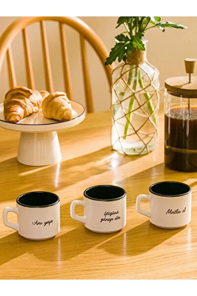 LC Waikiki Motivasyon Yazılı Baskılı Seramik Fincan Set 3'lü