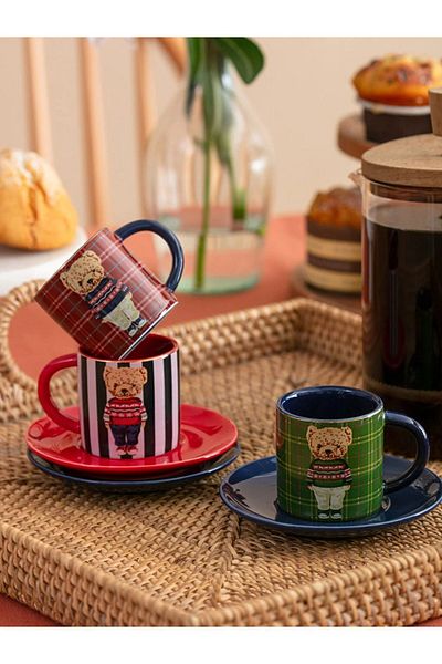 LC Waikiki Lcw Home Teddy Bear Printed 3 Person Porcelain Coffee Cup Set 90 ml