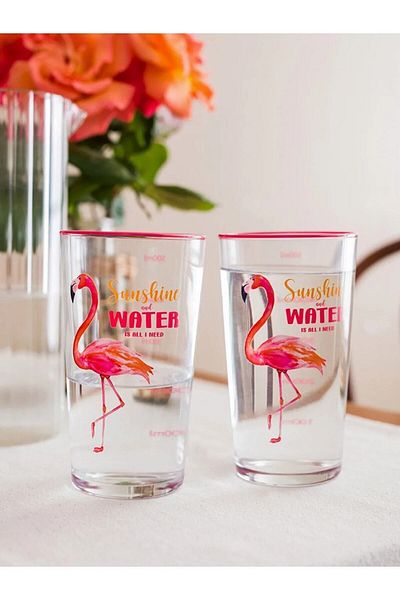 LC Waikiki Lcw Home Flamingo Printed Glass Glass 2 Pack 570 ml