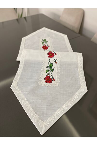 Parla Life Beyaz Renk Kanaviçe İşleme Runner