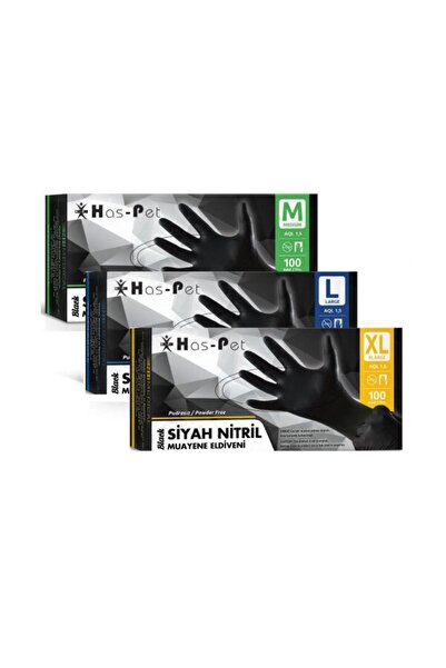 Proses İş Güvenlik Haspet Siyah Nitril Muayene Eldiveni L 100'lü