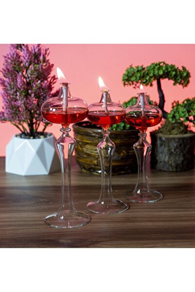 Yansıma Cam Dekoratif El Yapımı Hediyelik Elips 3lü Set Cam Kandil [rengi Sip...