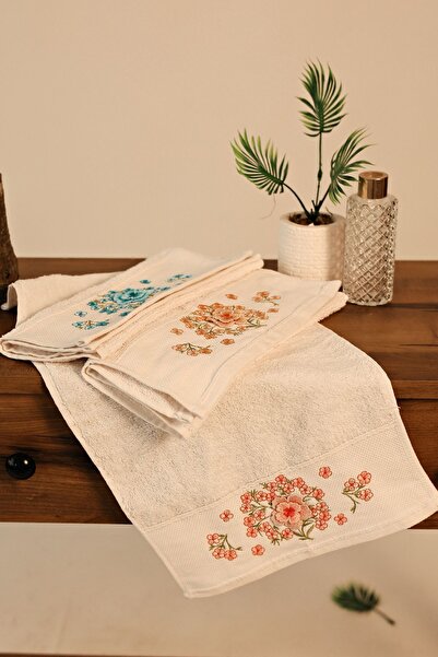 Three Roses 30x50 Pamuklu Mutfak Havlusu 3'llü Set Nakışlı El Havlusu Havlu Seti