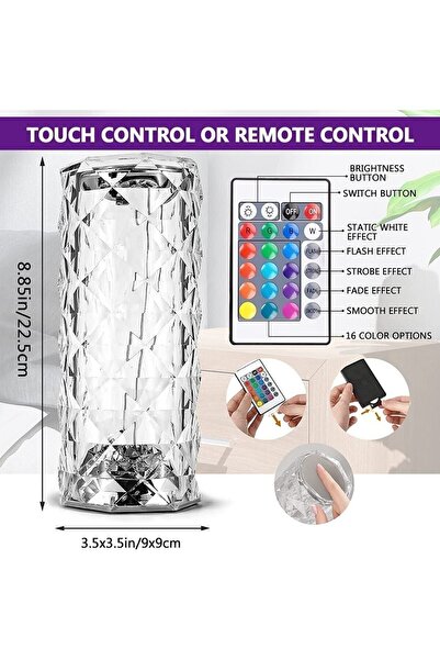 Genel Markalar Diamond Table Lamp Usb Charging Rgb Multi Totch Lamp Kumandalı...