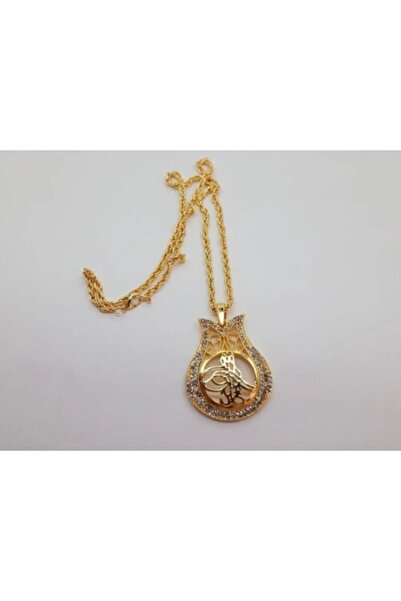 M sadık Lale Altın Sarısı Taşlı Osmanlı Tuğralı Zincirli  Kolyesi