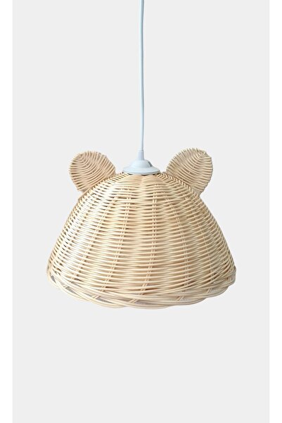 Bilge Bohem Çocuk Odası Rattan Bambu Hasır Avize, Kulaklı Avize