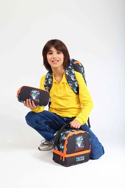 KAUKKO Geantă de școală pentru școală primară triplă Black Orange Goby pentru băiat