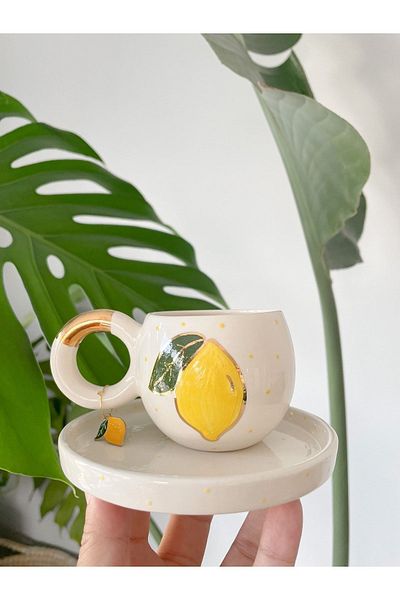 Mugtasarım 24k Gold Gilded Lemon Double Turkish Coffee Cup