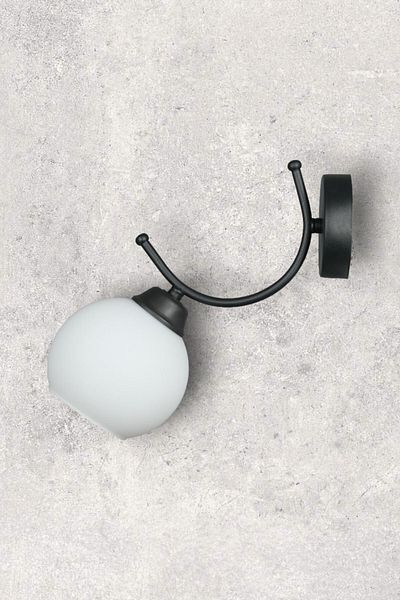 Fer Avize Sıla Sconce Modern Design Black Color White Glass Cafe - Kitchen - Bedroom - Hall Wall Sconce