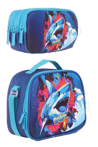 KAUKKO Set cutie de prânz și suport pentru stilou pentru băiat - Blue Shark