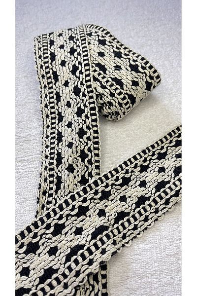 Ozpas 3m Width 5cm Guipure Cotton Strip - Ethnic Black-White