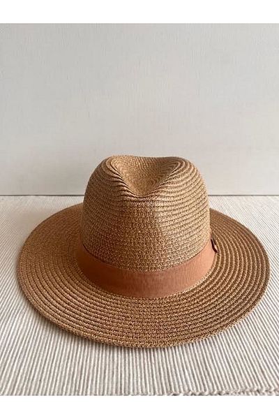 CosmoOutlet Adjustable Inner - Camel Beach Panama Hat with Shiny Glitter Detail