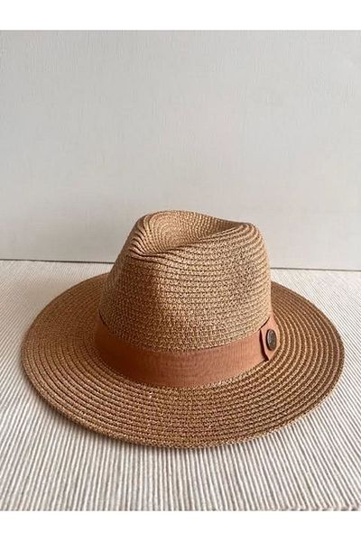 CosmoOutlet Adjustable Inner - Camel Beach Panama Hat with Shiny Glitter Detail