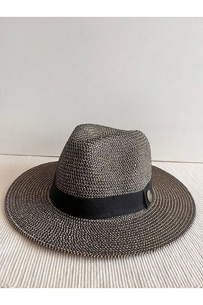 CosmoOutlet Black Beach Panama Hat - Adjustable Inside with Shiny Glitter Detail