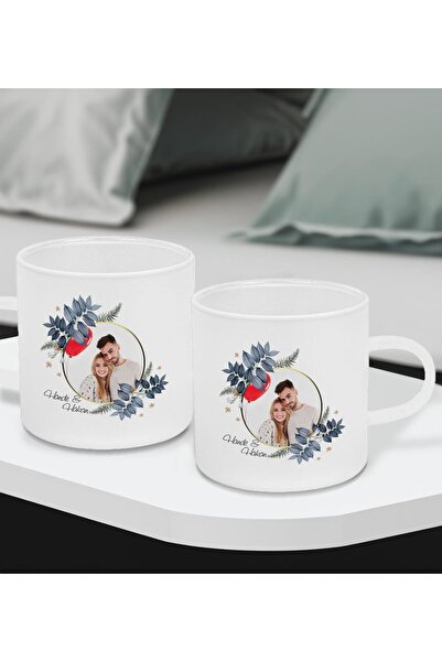 Bk Gift Kişiye Özel İsimli Fotoğraflı 2’li Buzlu Cam Türk Kahvesi Fincanı-1,