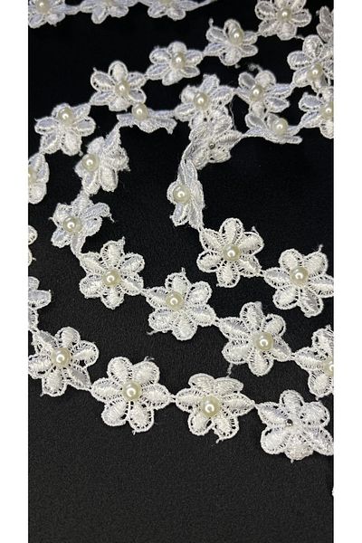 Ozpas 3m White Beaded Ribbon Flower - 2 Cm Width