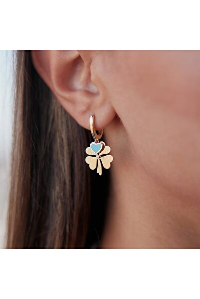 HAMZA YILMAZ MÜCEVHERAT Cetaş Mavi Mineli Kalpli Yonca Küpe