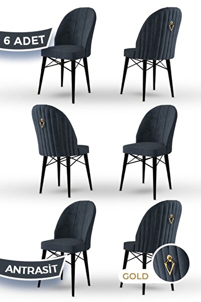 Canisa Ritim Serisi, 1.sınıf Babyface Kumaş, 6 Adet Antrasit Sandalye, Siyah ...