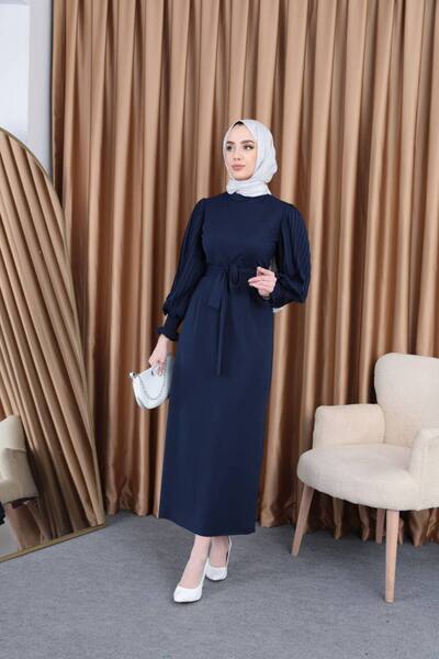 BestShopping Kolu Piliseli Elbise Lacivert