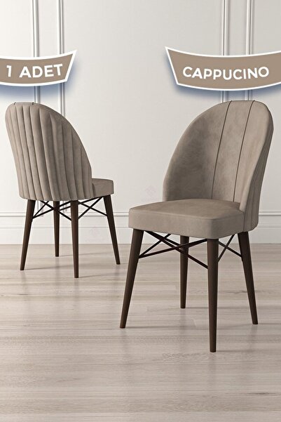 Canisa Jena Serisi 1 Adet Cappucino Mutfak Sandalyesi 1.sınıf Babyface Ithal Kumaş Ceviz Gürgen Ayaklı