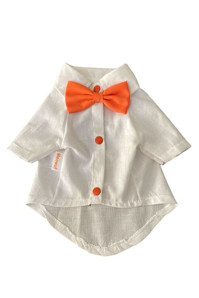 meowuf White Bow Tie Shirt - Summer Cat and Dog Outfit
