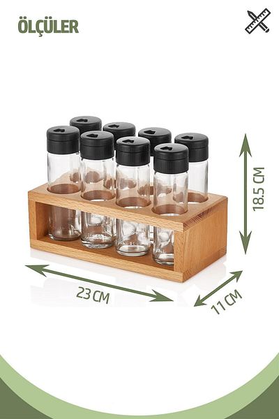 melik's Lisa Set of 8 - with Spice Rack and Wooden Stand