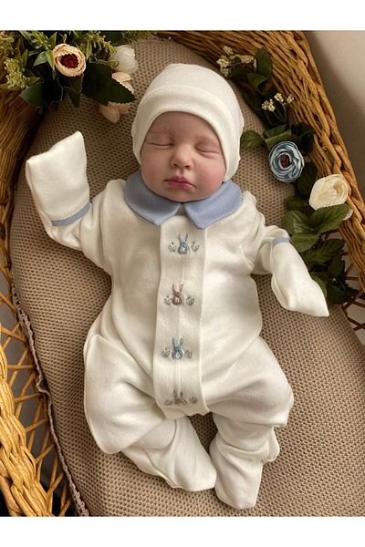 Mama Miel Baby Hand Embroidered Men's Rabbit Jumpsuit