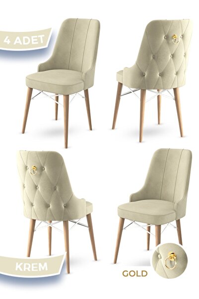 Canisa Pare Serisi, 4 Adet Krem Sandalye 1.sınıf Babyface Ithal Kumaş Doğal A...