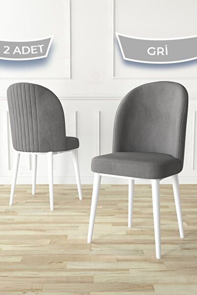 Canisa Aste Serisi 2 Adet Gri Yemek Odası Sandalyesi Metal Beyaz Iskeletli 1....