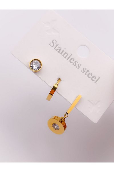 Trinos 3-Piece Steel Earrings - Diamond Look and Stone Detail