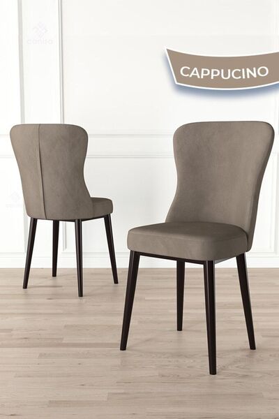Canisa Tita Serisi 6 Adet Cappucino Yemek Odası Sandalyesi Metal Kahve Ayaklı...