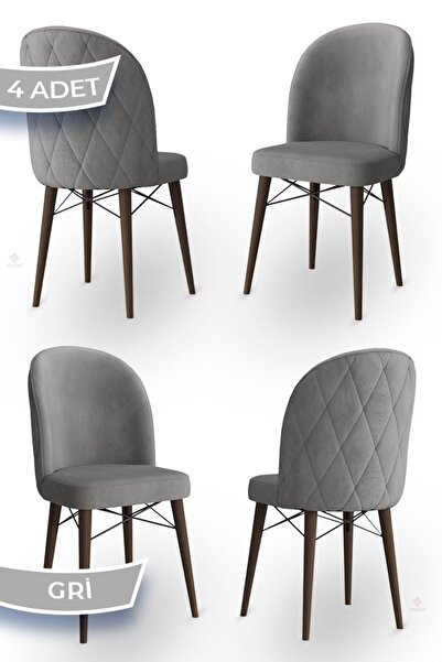 Canisa Bika Serisi 4 Adet Gri Mutfak Sandalyesi Ceviz Gürgen Ayaklı 1. Sınıf ...