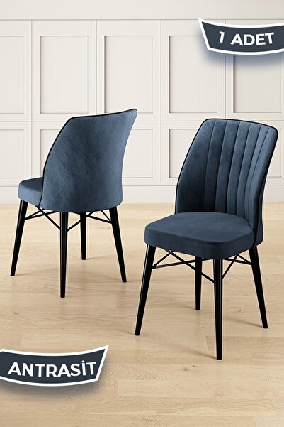 Canisa Nuna Serisi 1 Adet Gri Mutfak Sandalyesi Babyface Kumaş Siyah Gürgen A...