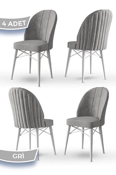 Canisa Jena Serisi 4 Adet Gri Mutfak Sandalyesi 1.Sınıf Babyface İthal Kumaş ...