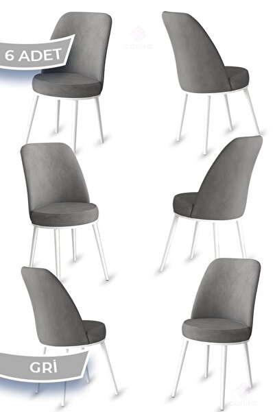 Canisa Jaxe Serisi 6 Adet Gri Mutfak Sandalyesi Metal Beyaz Iskeletli 1. Sını...