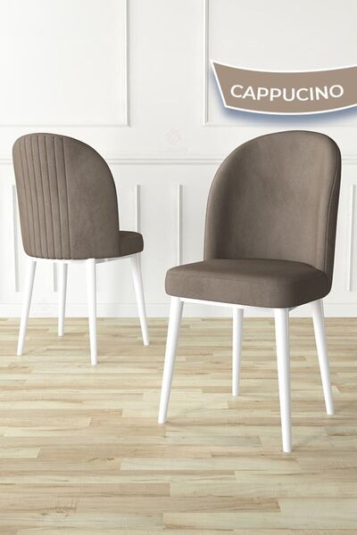 Canisa Aste Serisi 4 Adet Cappucino Yemek Odası Sandalyesi Metal Beyaz Iskeletli 1. Sınıf Babyface Kumaş