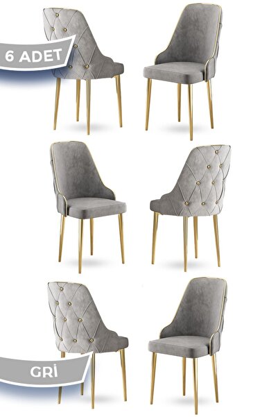 Canisa Krax Serisi 1.sınıf Babyface Kumaş Yemek Odası Sandalyesi Gold Metal A...