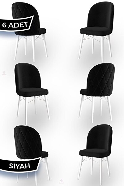 Canisa Bika Serisi 6 Adet Siyah  Mutfak Sandalyesi Beyaz Gürgen Ayaklı 1. Sın...