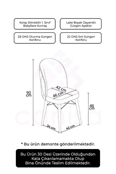 Canisa Bika Serisi 4 Adet Gri Yemek Odası Sandalyesi Siyah Gürgen Ayaklı 1. Sınıf Babyface Kumaş