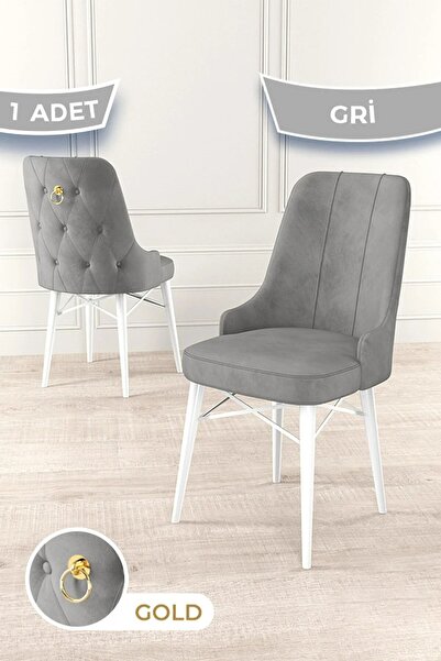 Canisa Pare Serisi, 1.Sınıf Babyface Kumaş Yemek Odası Gri Sandalye, Beyaz Gü...