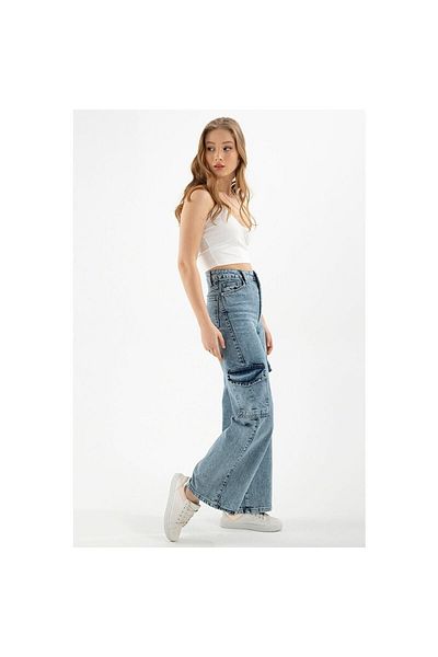 Lixera Vogue Snow Wash, cu talie foarte înaltă, din lycra, cu buzunar cargo, pantaloni Palazzo cu picioare largi