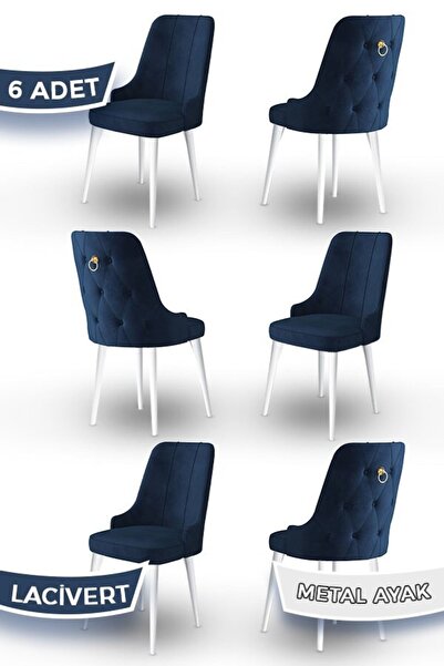 Canisa Newa Serisi, 1.sınıf Babyface Kumaş Beyaz Metal Ayak Gold Halkalı, 6 Adet Lacivert Sandalye