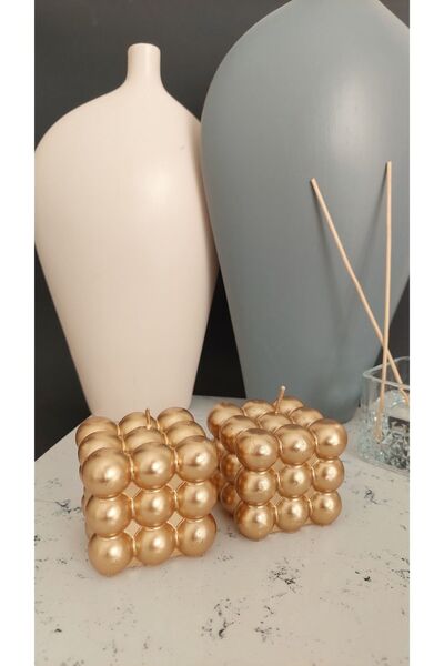 KAGE DESING Bubble Mum 2'li Set Altın Yaldızlı Dekoratif Hediyelik Özel Süs Mum